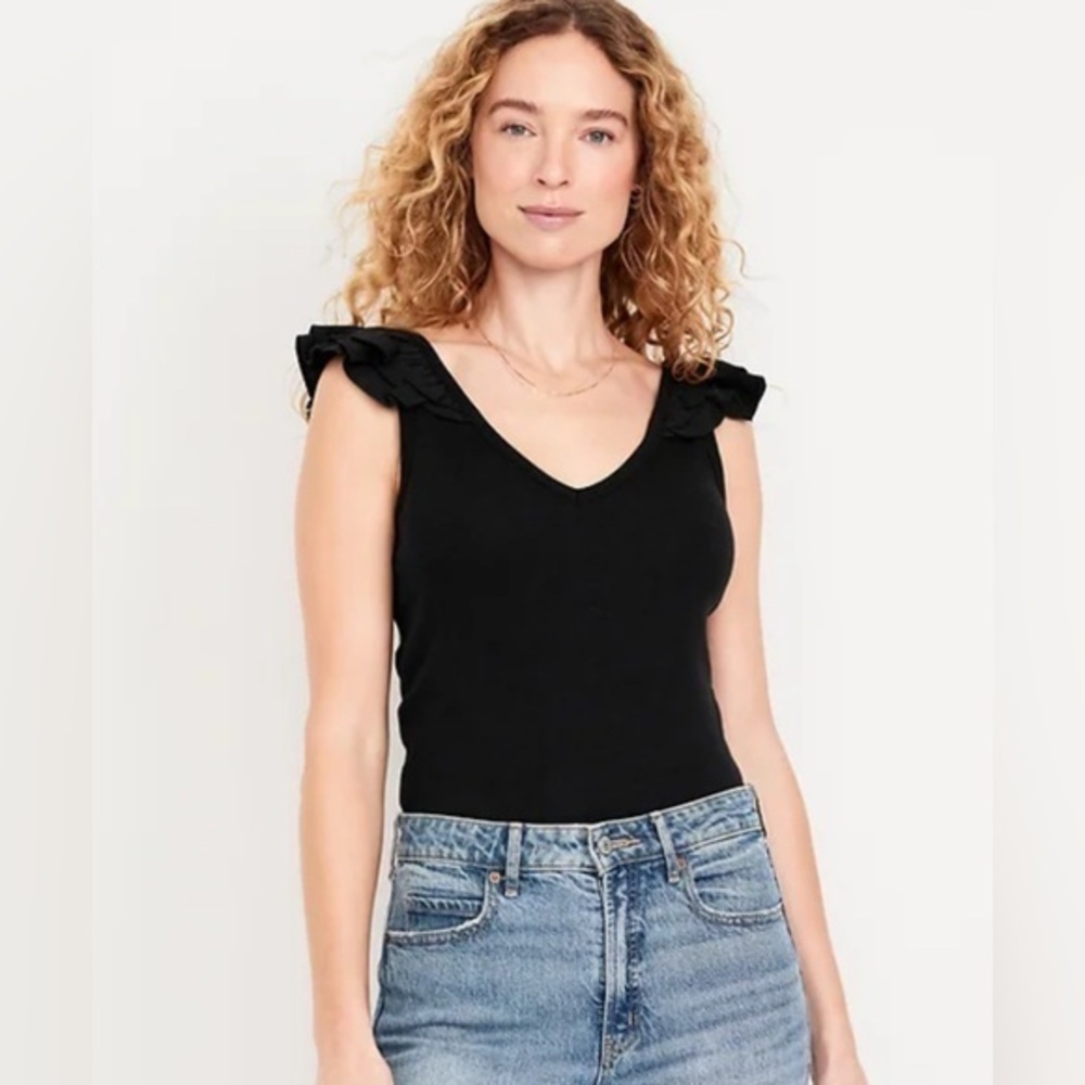 NEW…Ruffle-Trim Mixed Material Top